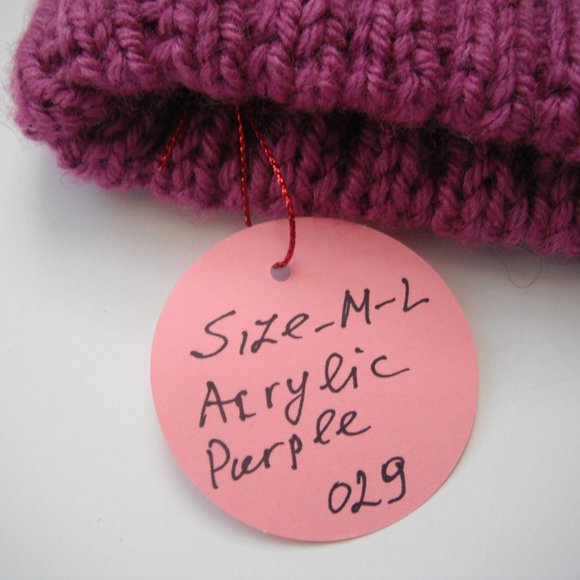 Hand Knitted Hat Toque Adult Size-M-L Acrylic Purple - 029B Hand knit by me - Picture 6 of 8